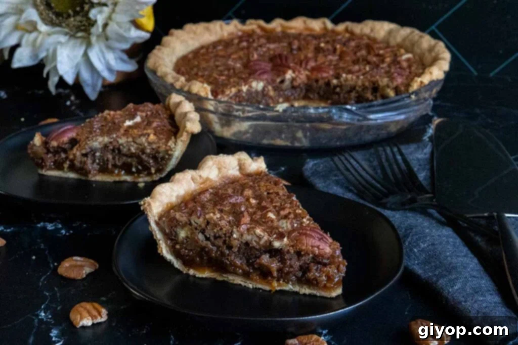 Bourbon Kissed Bread Pudding 12 pecan pie slices on black plates