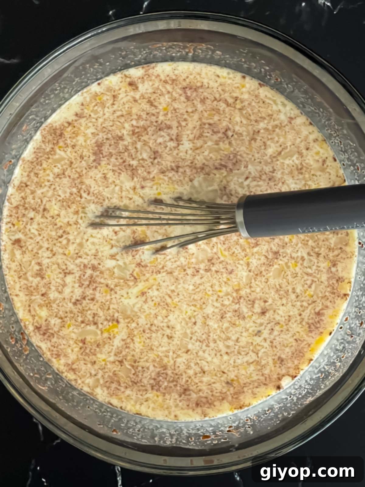 Bourbon Kissed Bread Pudding 5 Custard mixture for bread pudding.