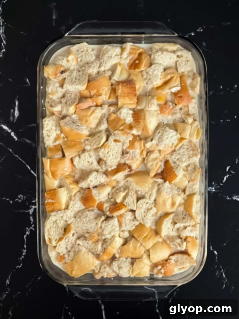 Bourbon Kissed Bread Pudding 7 Bread pudding ready to be baked.