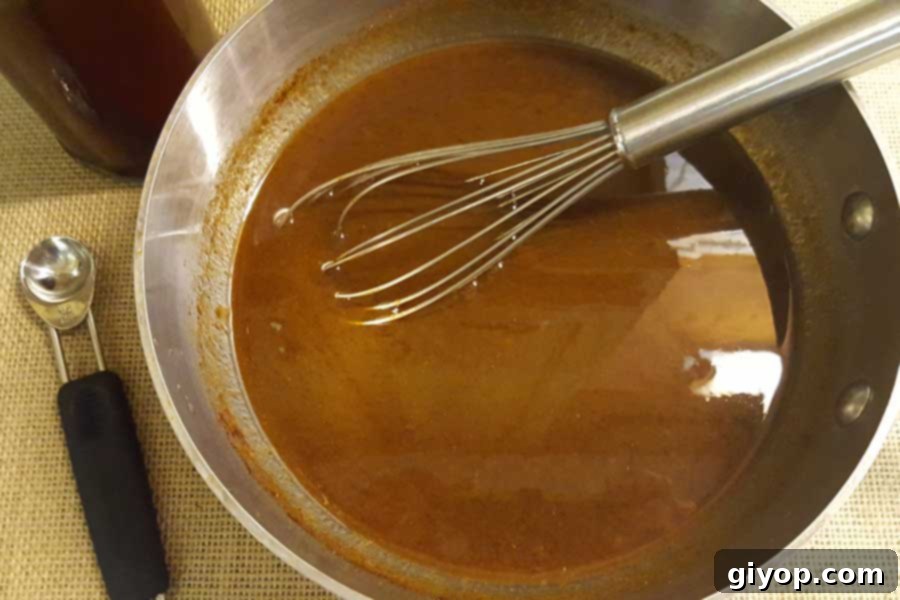 Pumpkin spice syrup in a sauce pan.