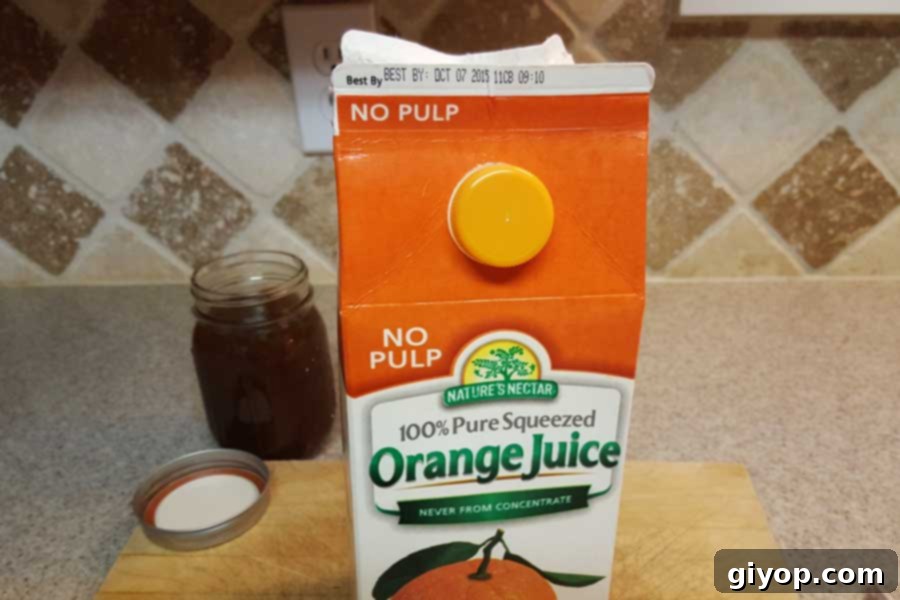 Orange juice box.