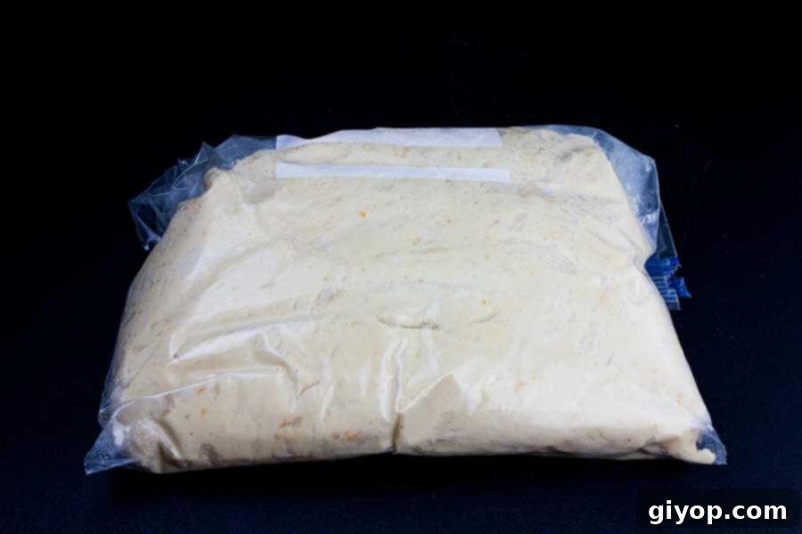 The panettone dough, having risen beautifully in the bag overnight, just out of the fridge.