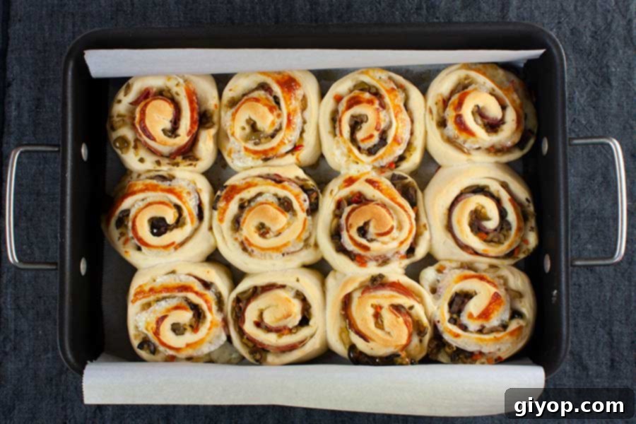 Muffuletta spirals fresh from the oven.