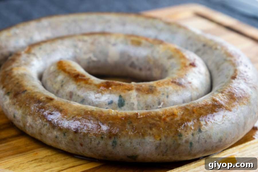Cooked homemade Italian Sausage ring on a wooden cutting board.