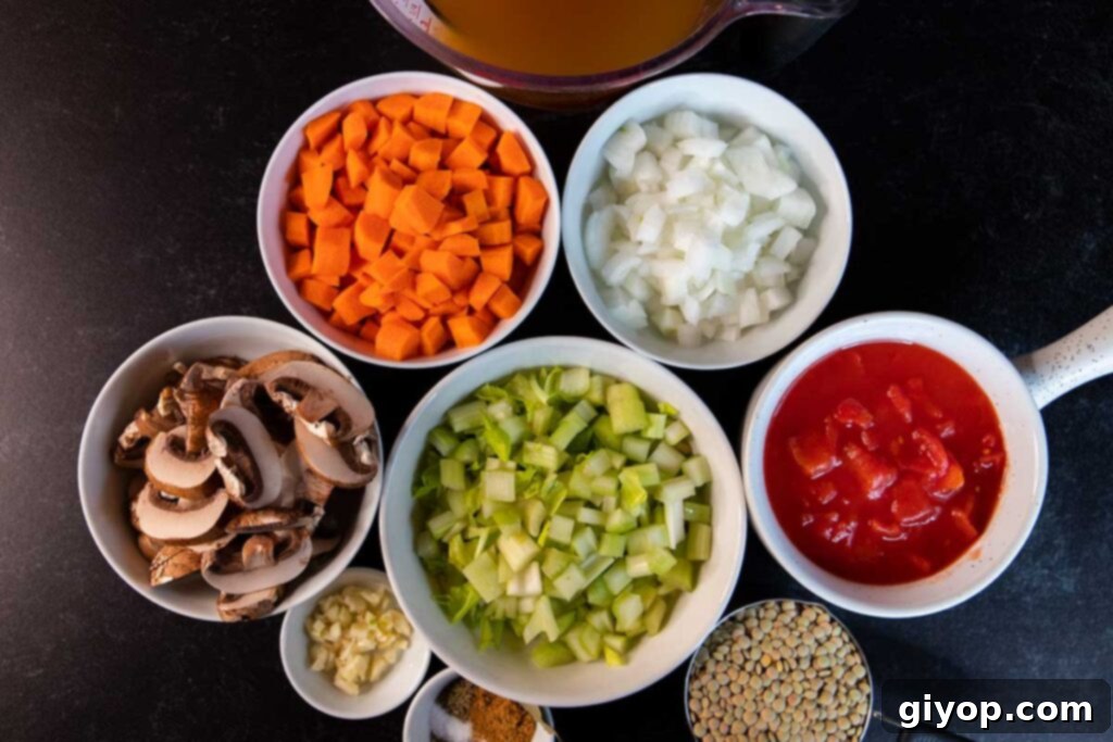Ingredients for lentil soup.