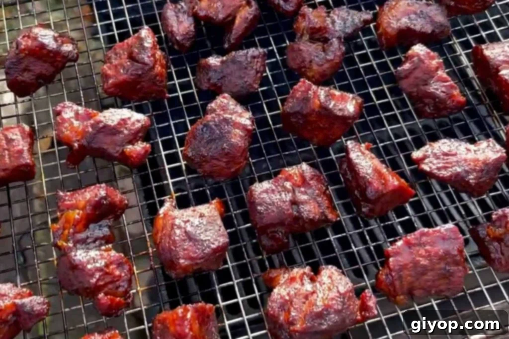 Ultimate Smoked Pork Burnt Ends 16 pork butt burnt ends coming off the smoker