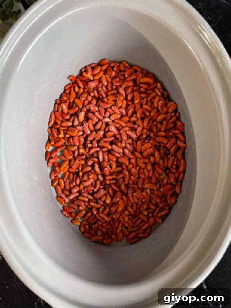 Soulful Slow Cooker Red Beans and Rice 5 Red beans in the crock of a slow cooker.