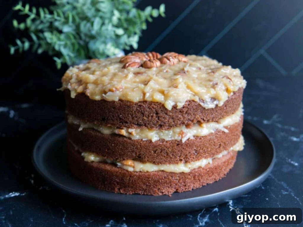 Baker's German Chocolate Cake on a black plate