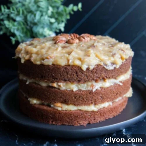 Baker's German Chocolate Cake on a black plate