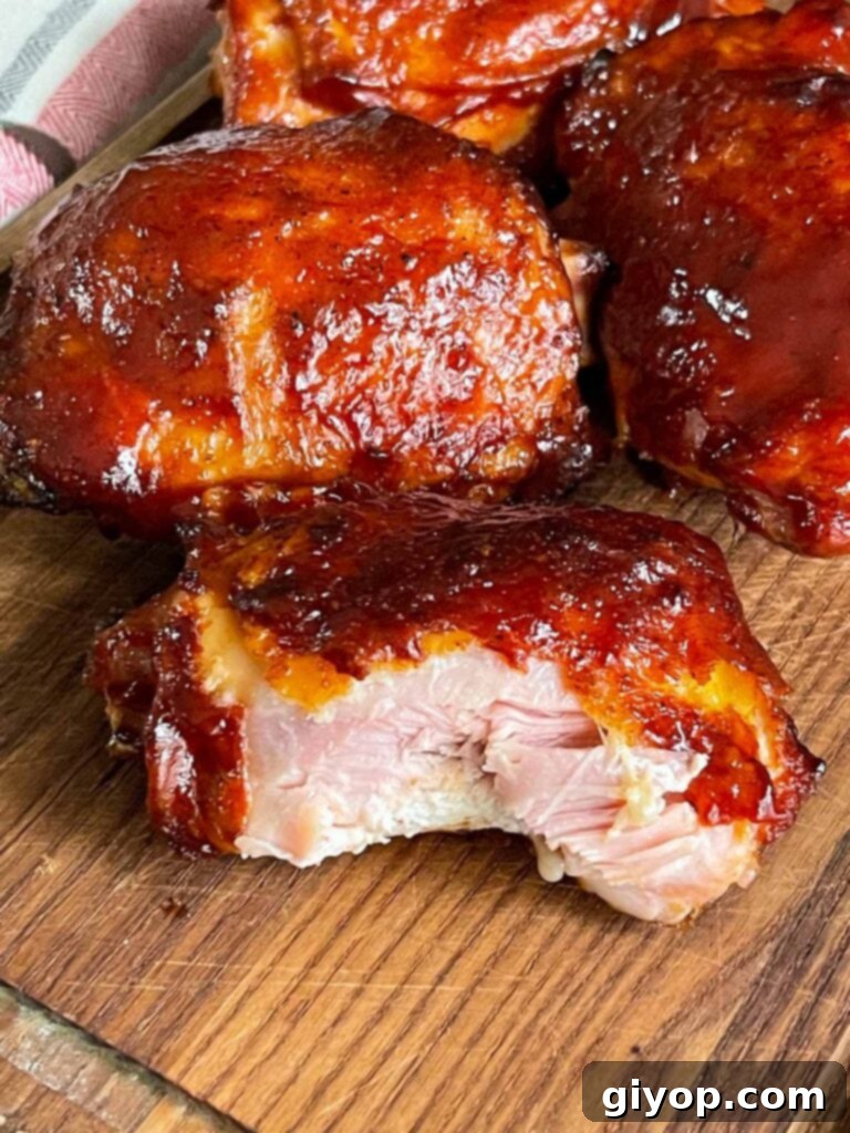 Bite-through skin on barbecued chicken.