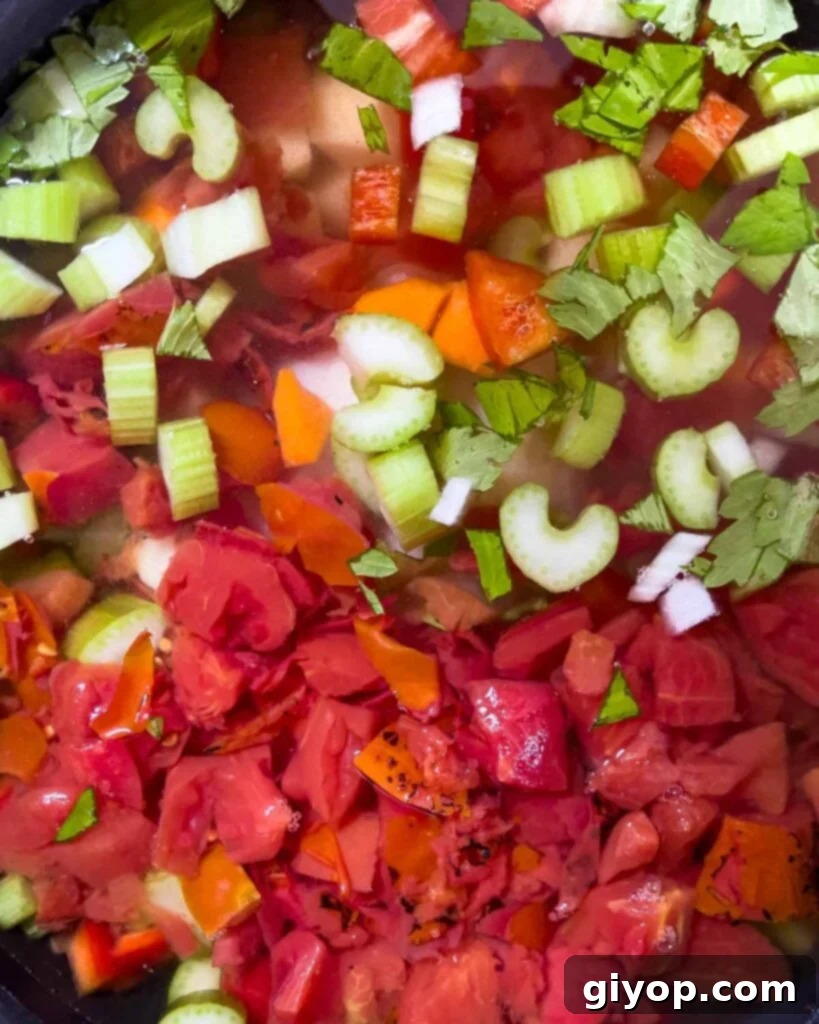 Ingredients for Sicilian chicken soup in a large stock pot.