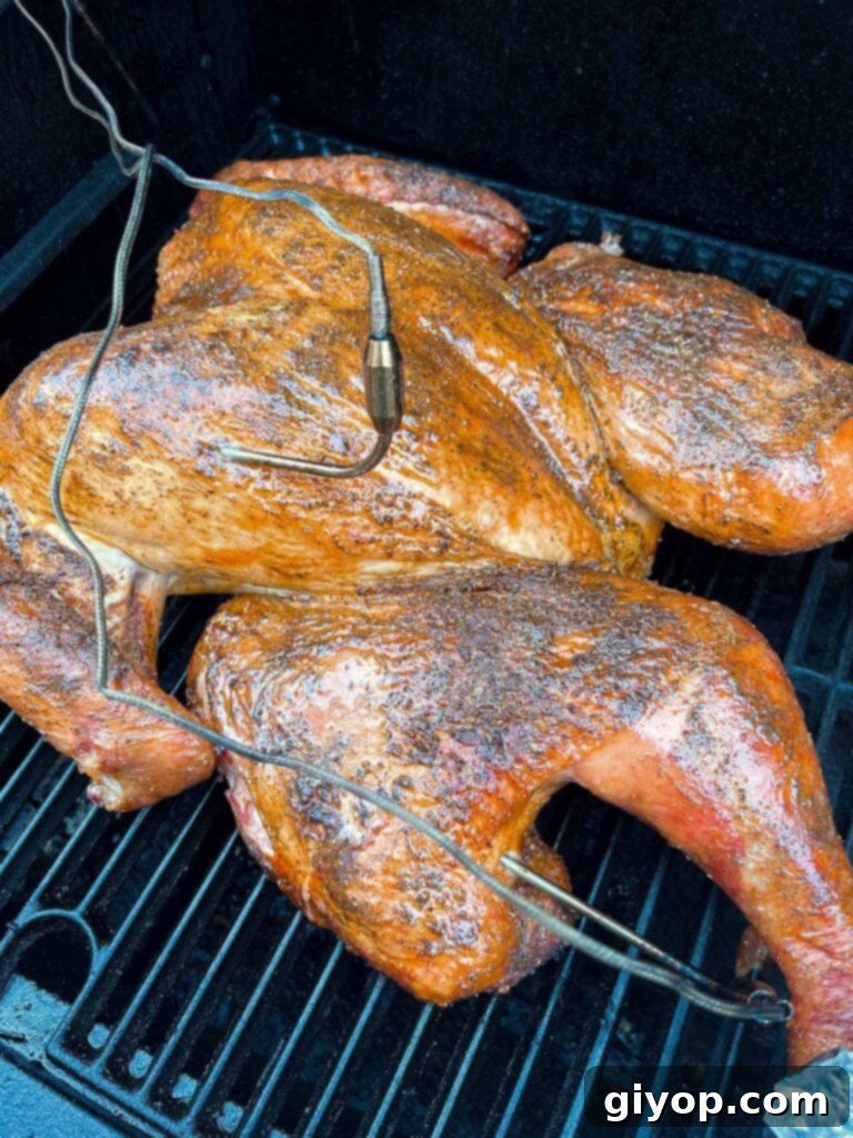 Ultimate Dry Brined Spatchcock Turkey 13 Spatchcocked turkey on a Masterbuilt smoker.