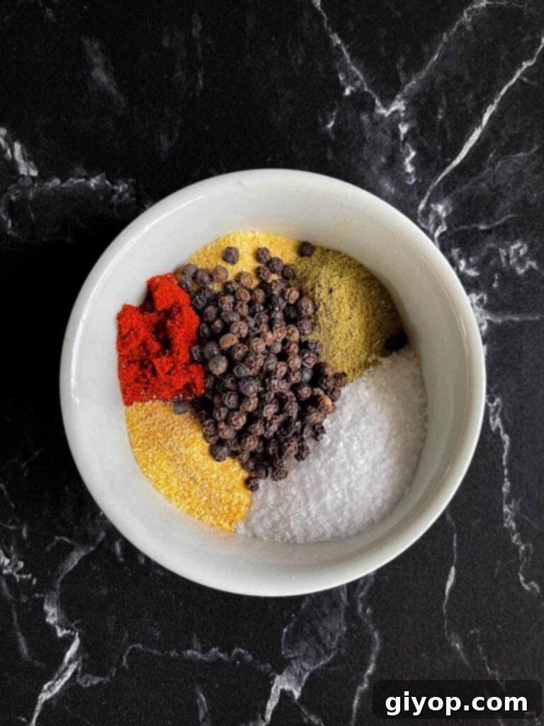 Ultimate Dry Brined Spatchcock Turkey 5 A ramekin with dry brine spices.