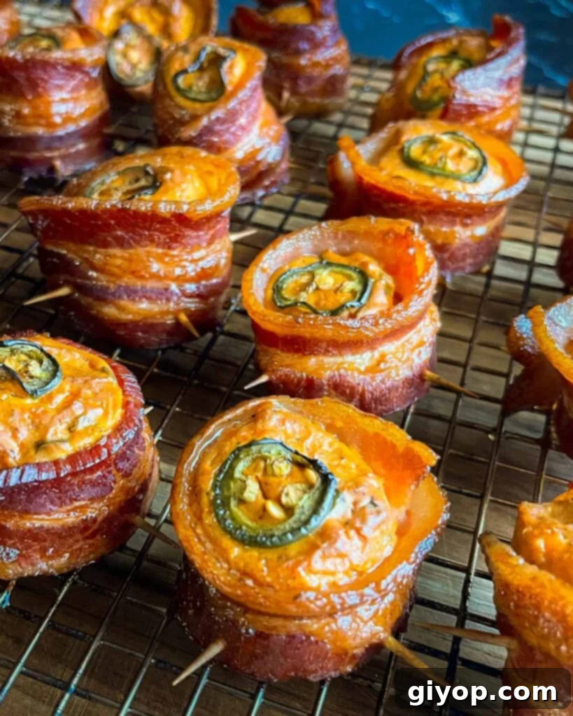 Pitmaster's Piggy Poppers 2 Smoked pig shots on a cooling rack.