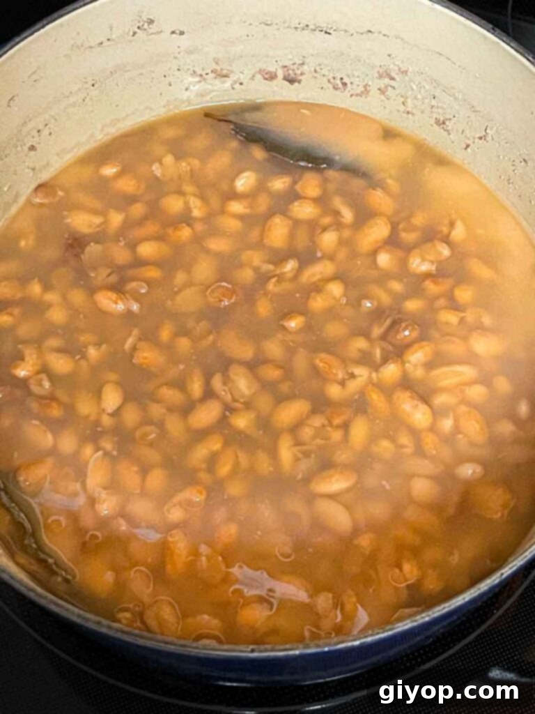 Pinto beans cooking in a dutch oven.