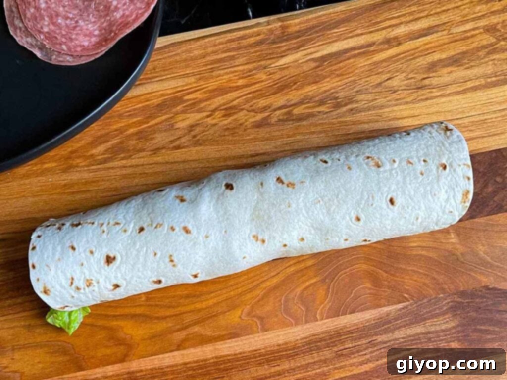 An italian pinwheel wrap, unsliced.