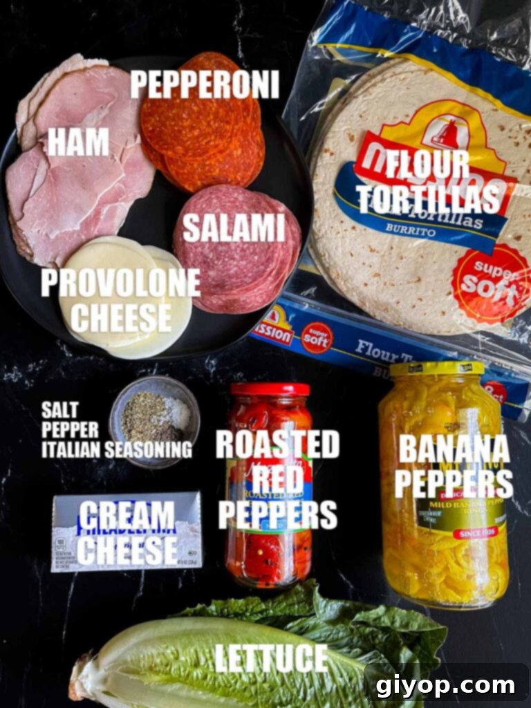 Ingredients needed to make italian pinwheels.