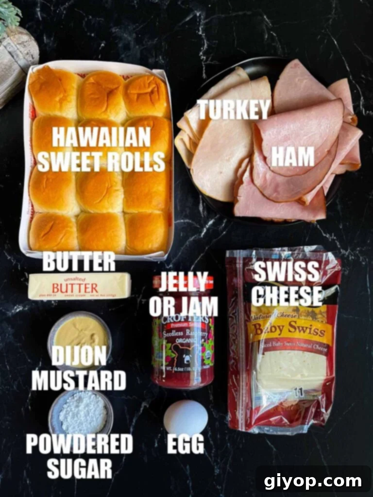 Ingredients needed to make Monte Cristo sliders.