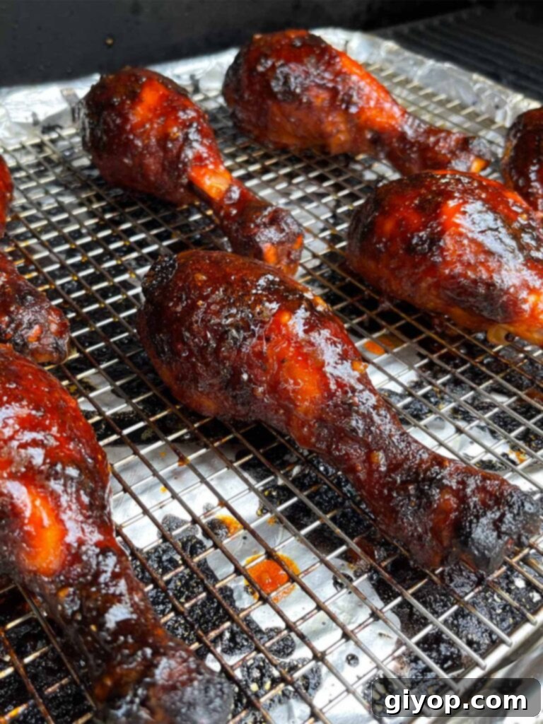 Smoky Gochujang Fire Chicken Legs 10 Gochujang chicken legs in the smoker.