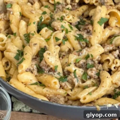 Pasta alla Norcina in a skillet.