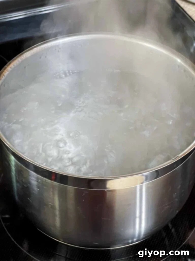 Boiling water in a pot for pasta.