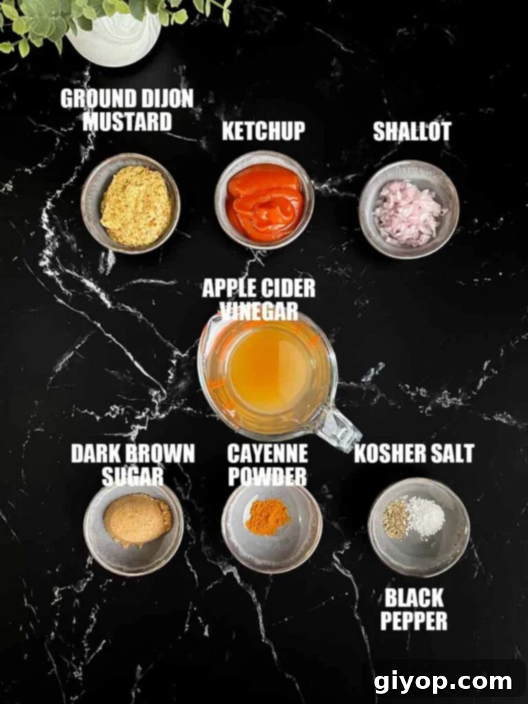 Ingredients for a vibrant Carolina barbecue sauce, laid out for preparation.