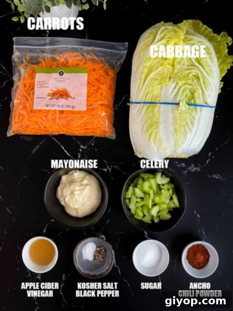 Fresh ingredients for the ancho slaw, ready to be mixed.