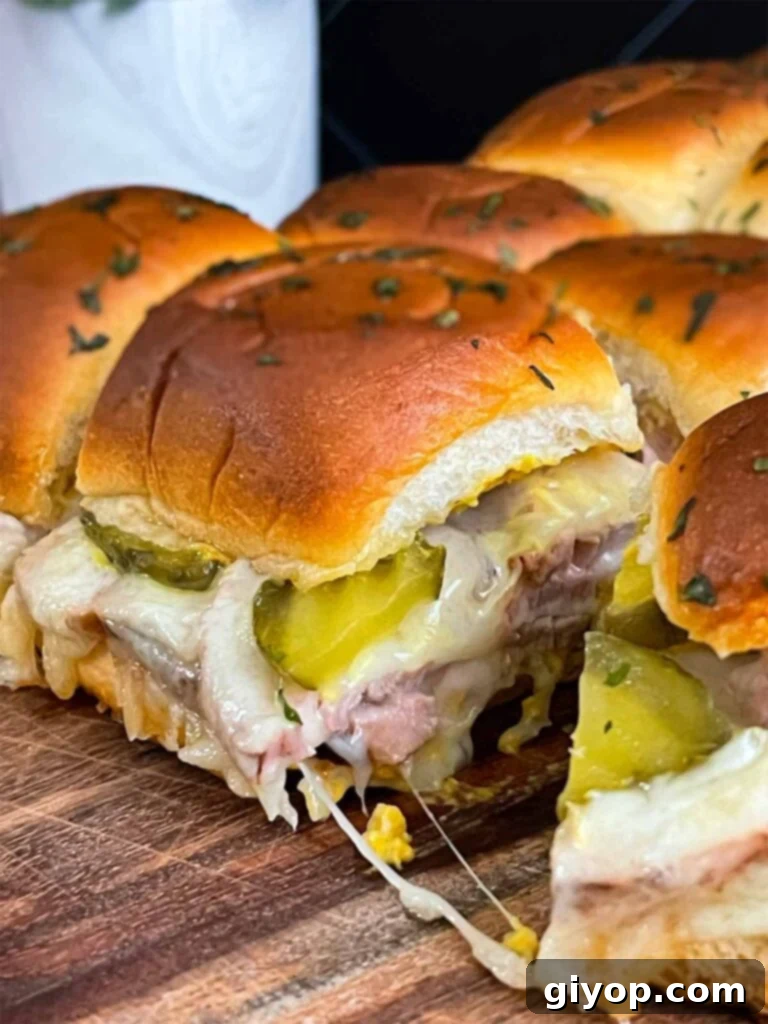 Another view of the baked roll-cut pork tenderloin Cuban sliders.