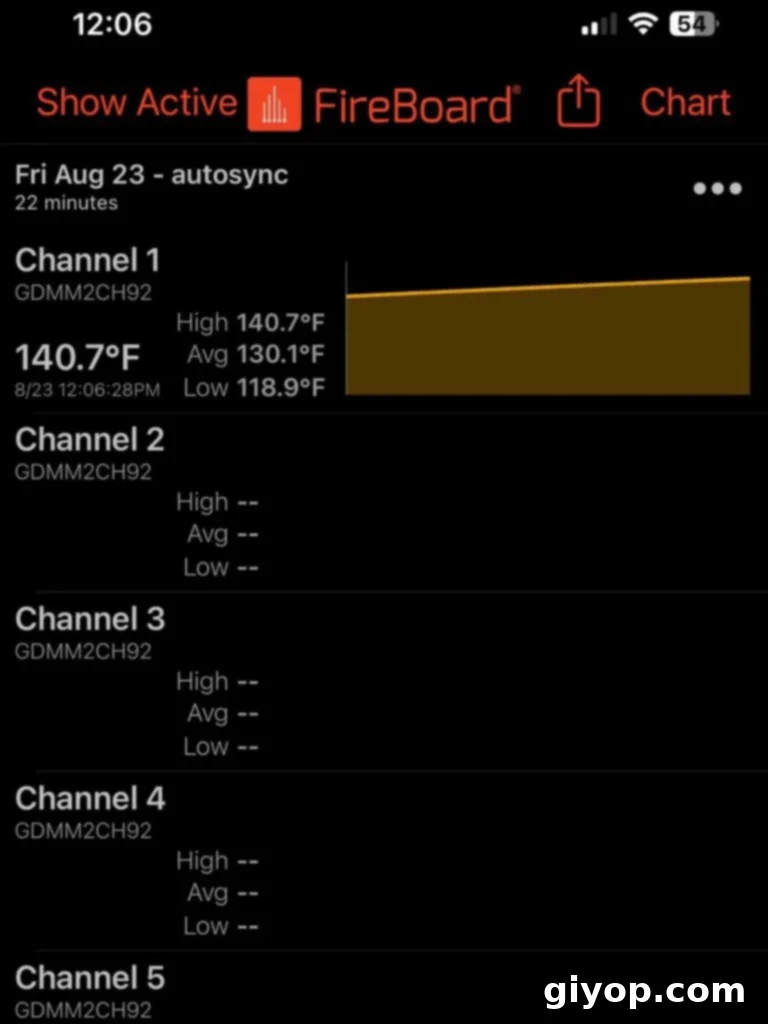 Texan Pit Smoked Pork Loin 7 Fireboard indicating the internal temperature of the smoked pork loin.