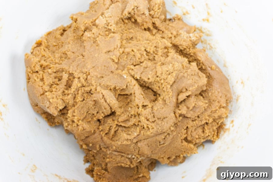 Finished cookie dough in a white bowl.