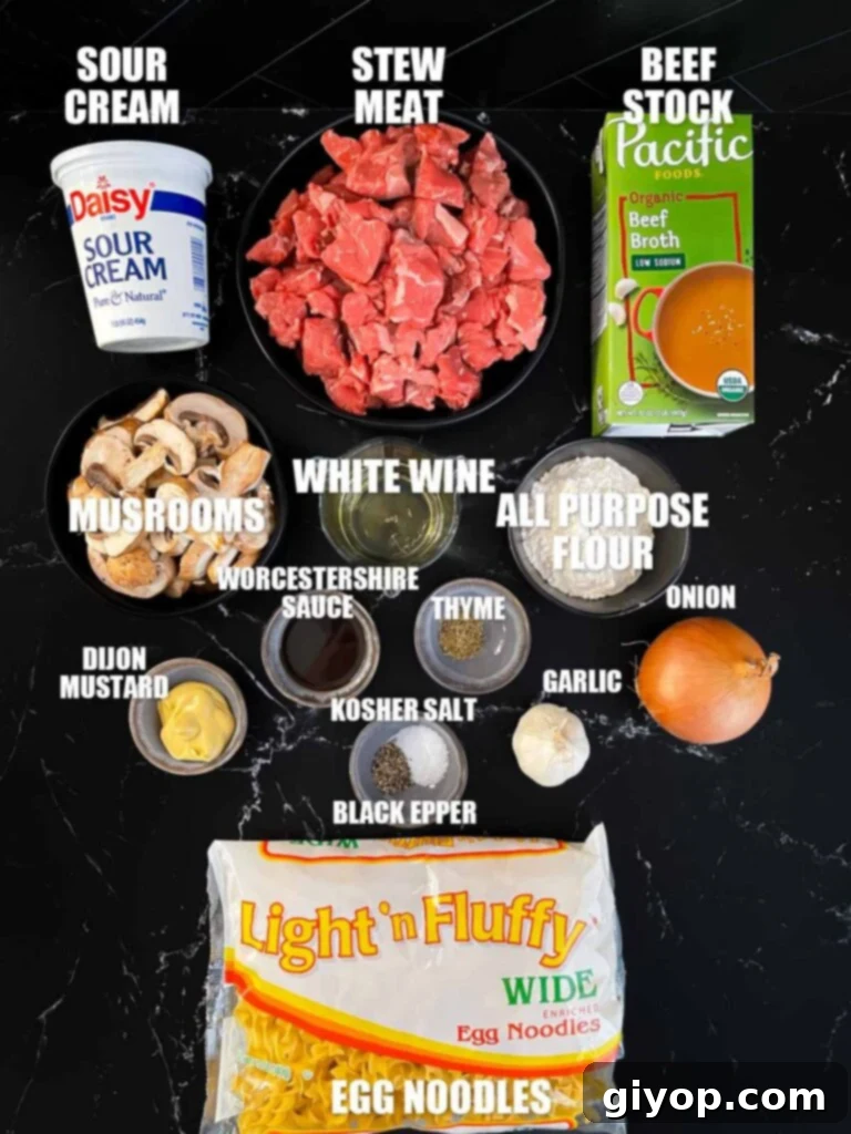 Slow Cooker Beef Stroganoff From Scratch 3 Ingredients needed to make slow cooker beef stroganoff.