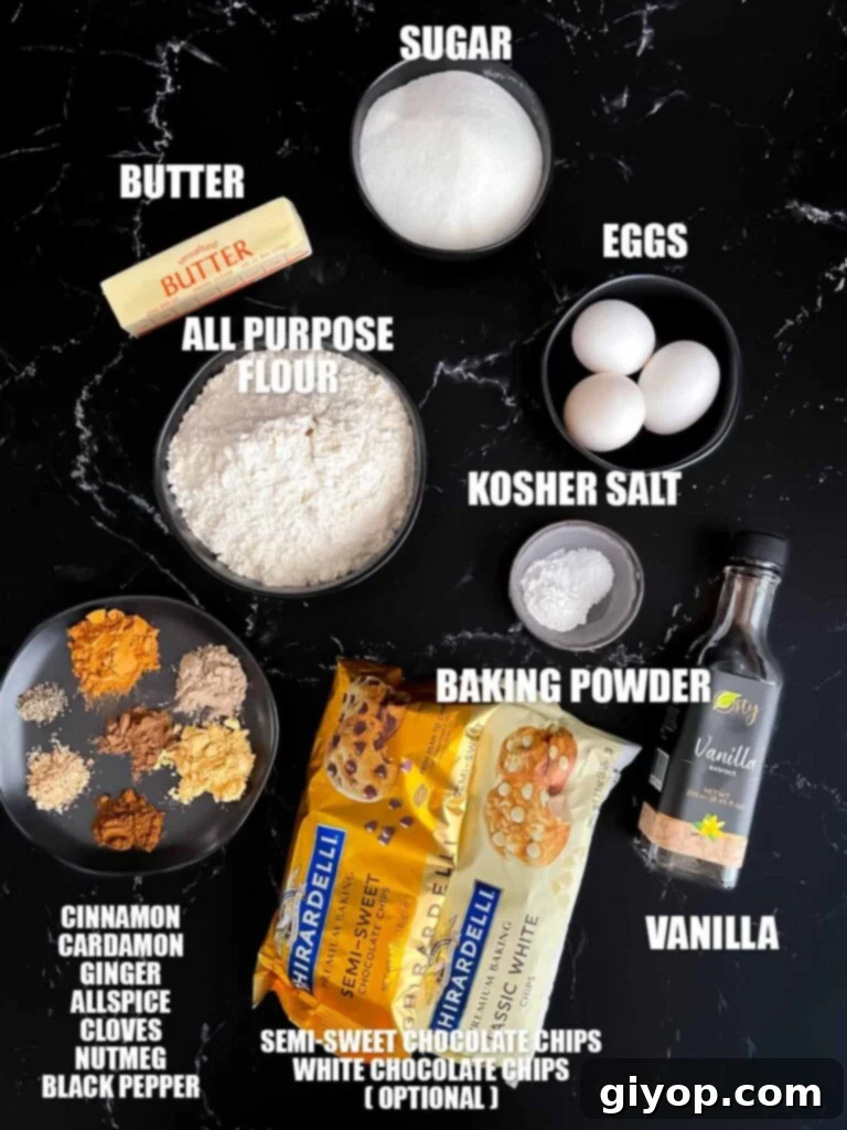 Ingredients needed to make delicious chai biscotti, neatly laid out.