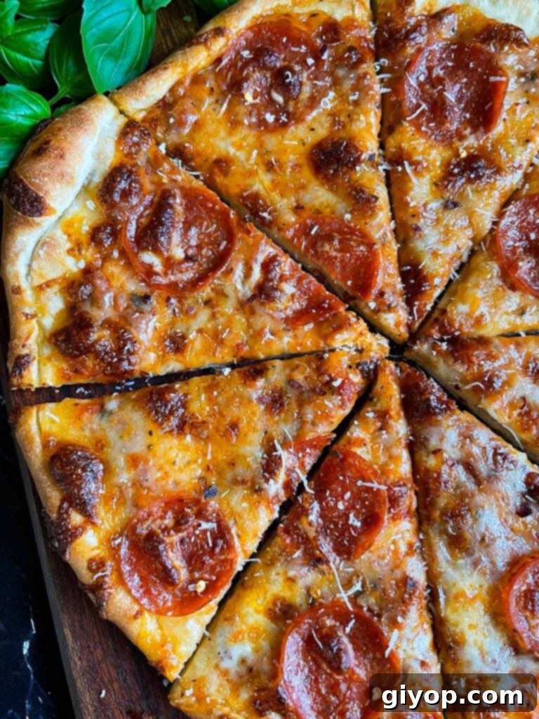 Homemade pepperoni pizza using homemade pizza dough.